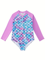 Mermaid Swimsuit Fish Scale Print Long Sleeved Sports Swims