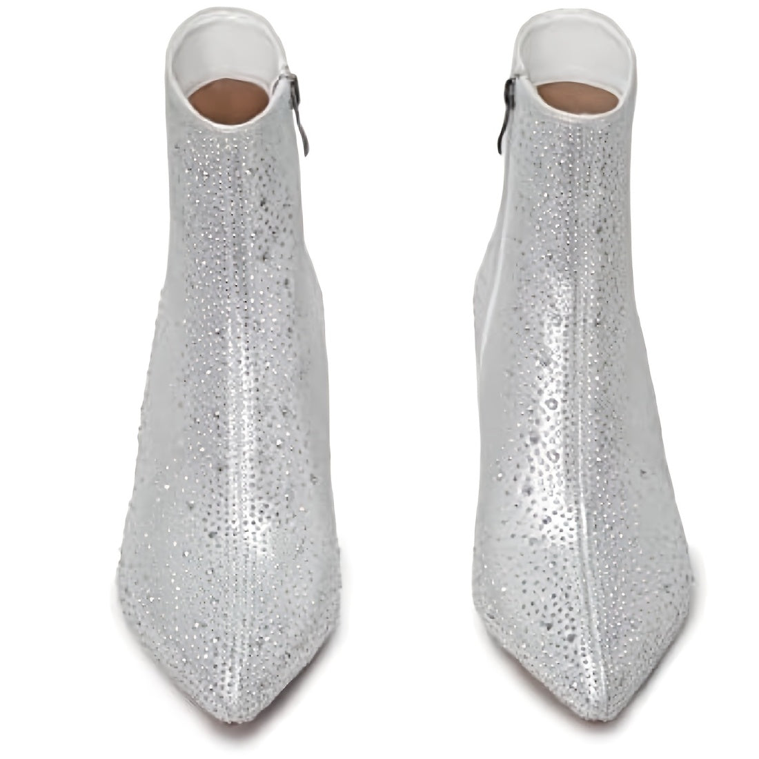 Women's Rhinestone Short Boots Point Toe Chunky Heel Dress Boots