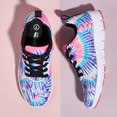 Tie Dye Printed Sneakers for Women Lightweight Low Top Lace Up Walking Shoes