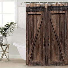 Wooden Door Shower Curtain Waterproof Fabric Bath Curtain Bathroom Decor