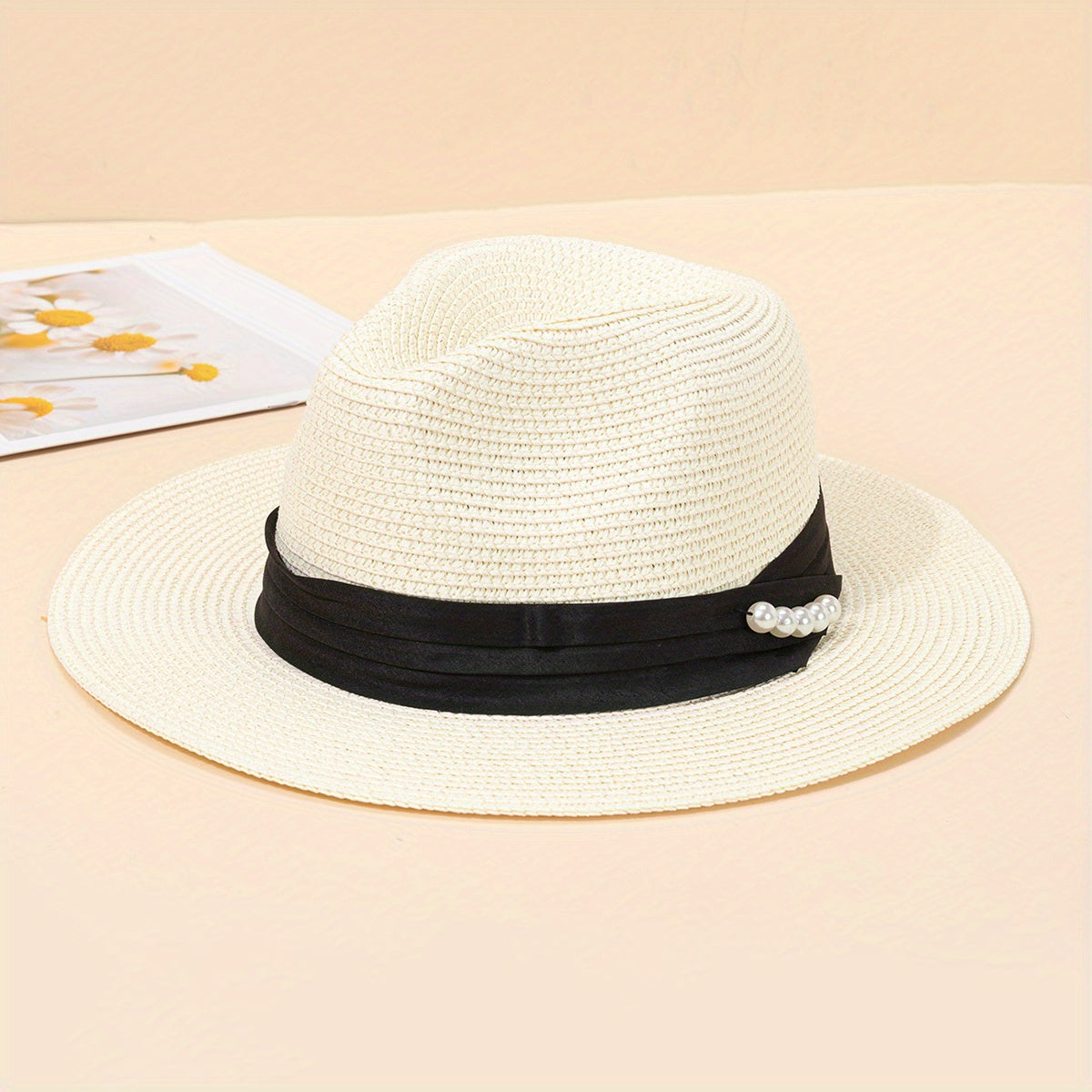 Summer Straw Hat Pearl Top Hat Sunshade Sunscreen Jazz Hat