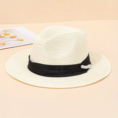 Summer Straw Hat Pearl Top Hat Sunshade Sunscreen Jazz Hat
