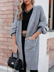 Heathered Open Front Cardigan with Pockets