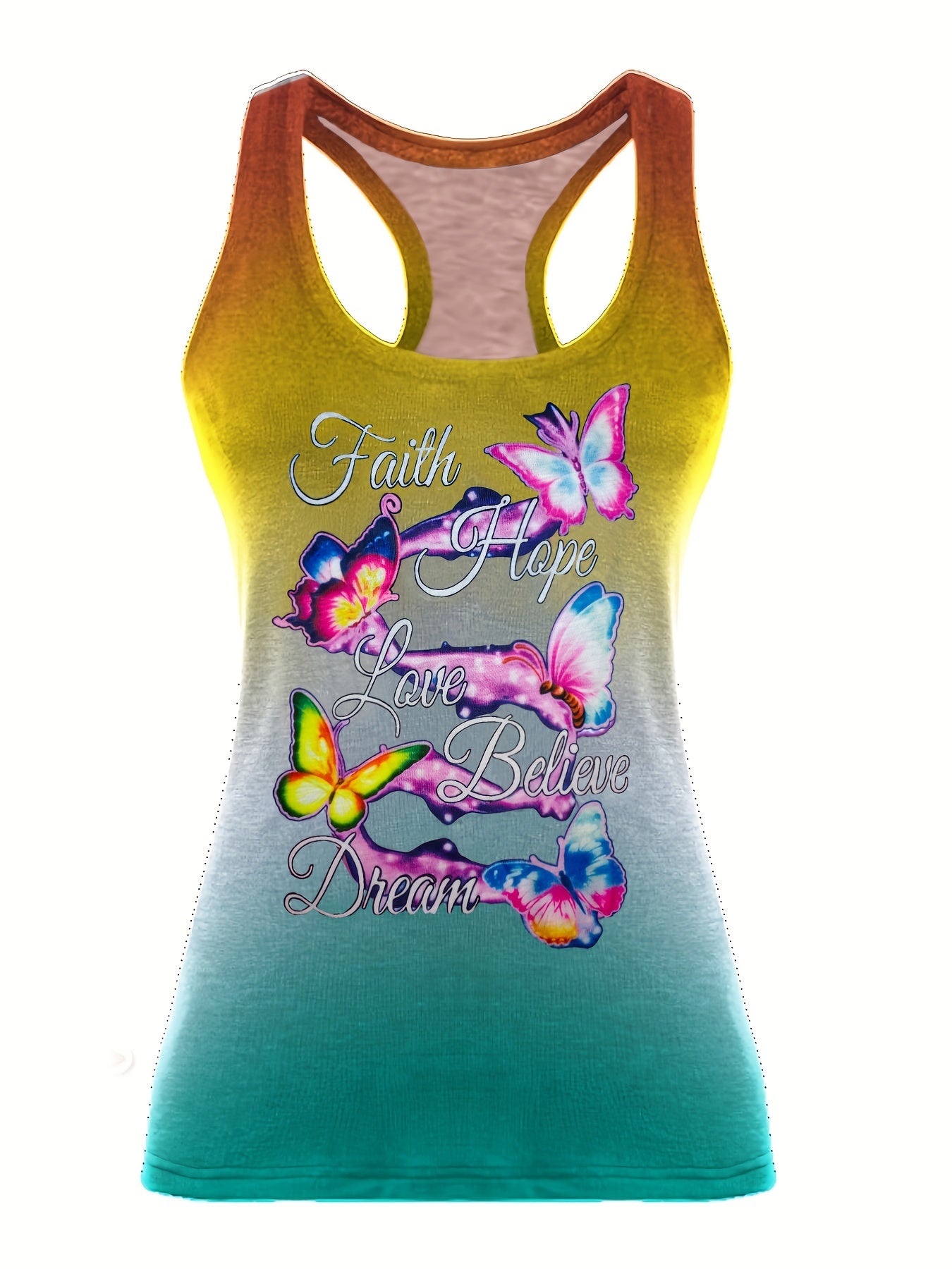 Butterfly Print Sleeveless T Shirt Women's Tops