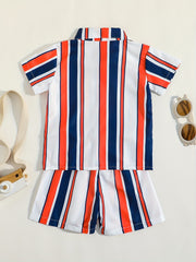 2pcs Infant Boys Striped Shirt & Shorts Set for Summer