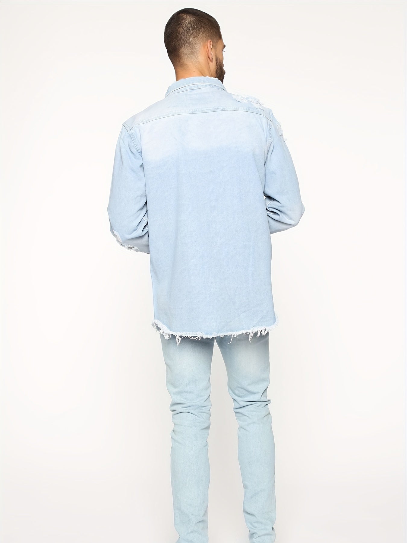 Men's Casual Denim Shirt Turn Down Collar Button Up