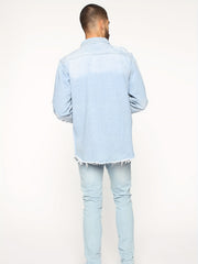 Men's Casual Denim Shirt Turn Down Collar Button Up