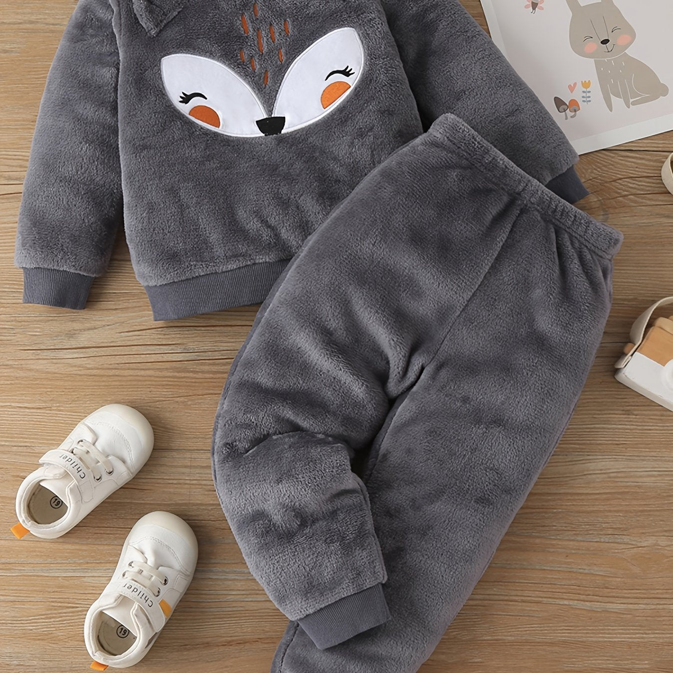 Toddler Girl's 2pcs Fox Print Fleece Pajamas Set
