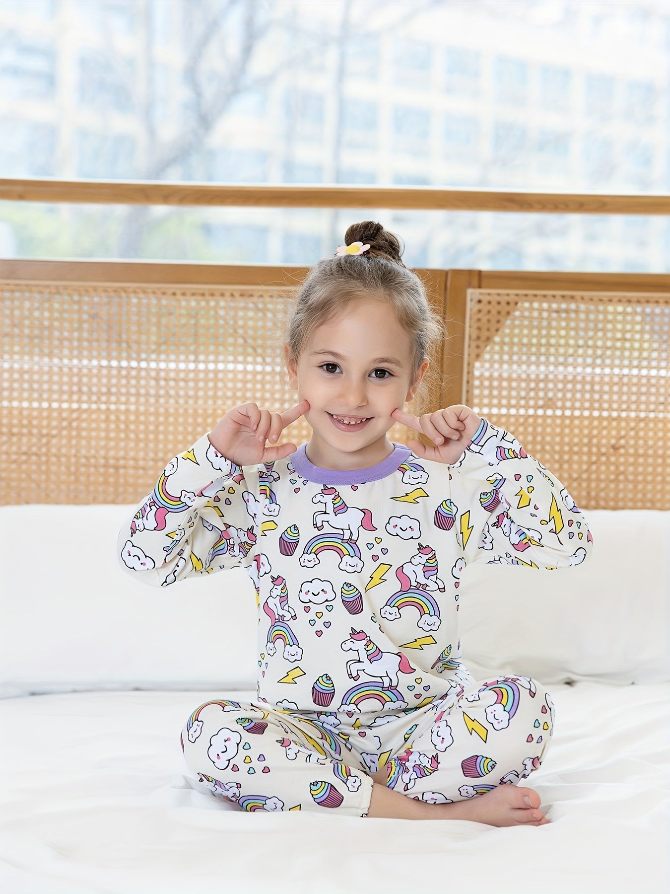 Boys Unicorn Print Pajama Set Family Outfit Round Neck Long Sleeve Top & Pants