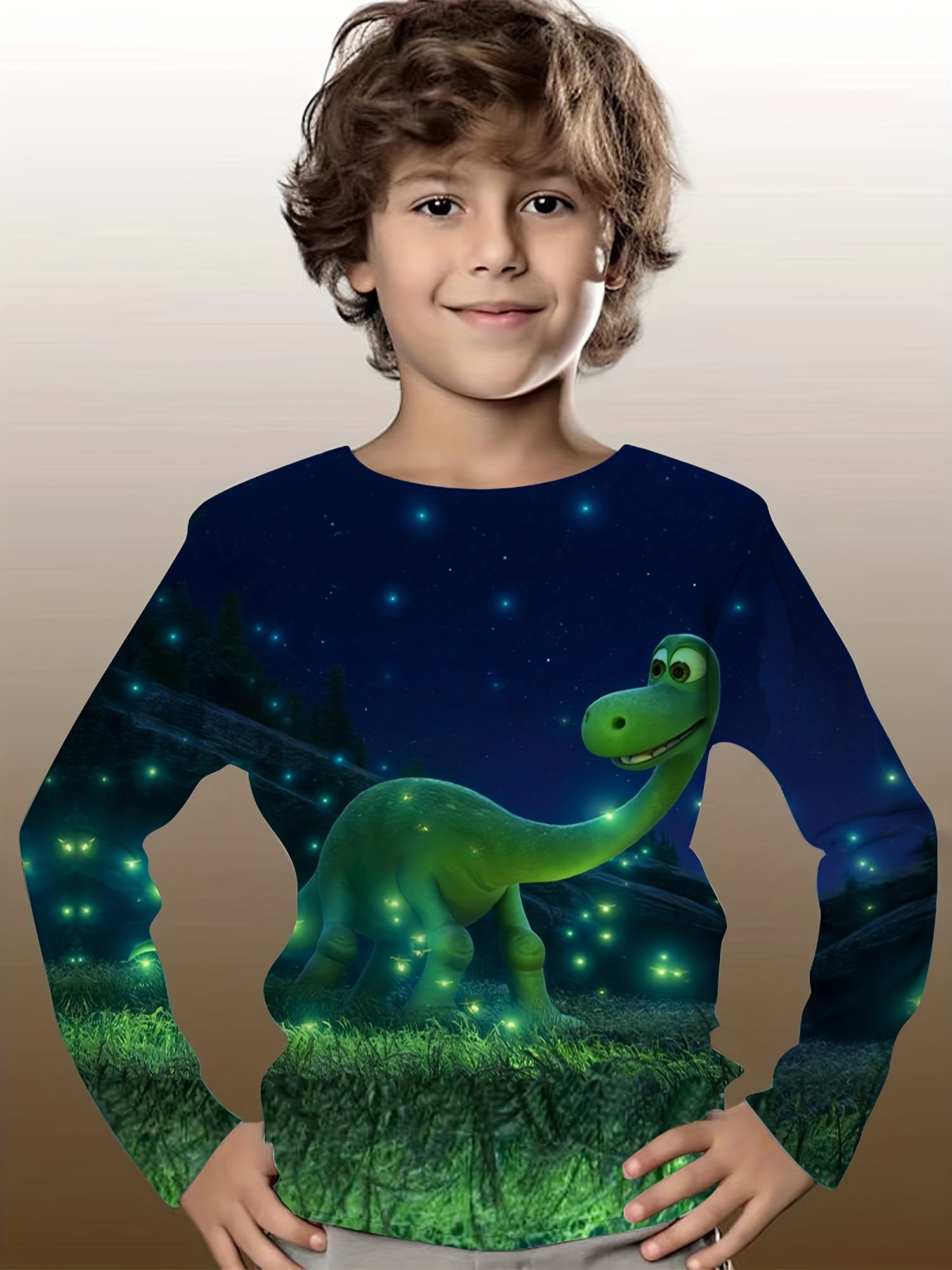 3D Dinosaur Kid's Pullover Long Sleeve Top For Spring Fall Winter