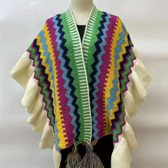 Boho Ruffles Knitted Shawl Geometric Tassel Cape