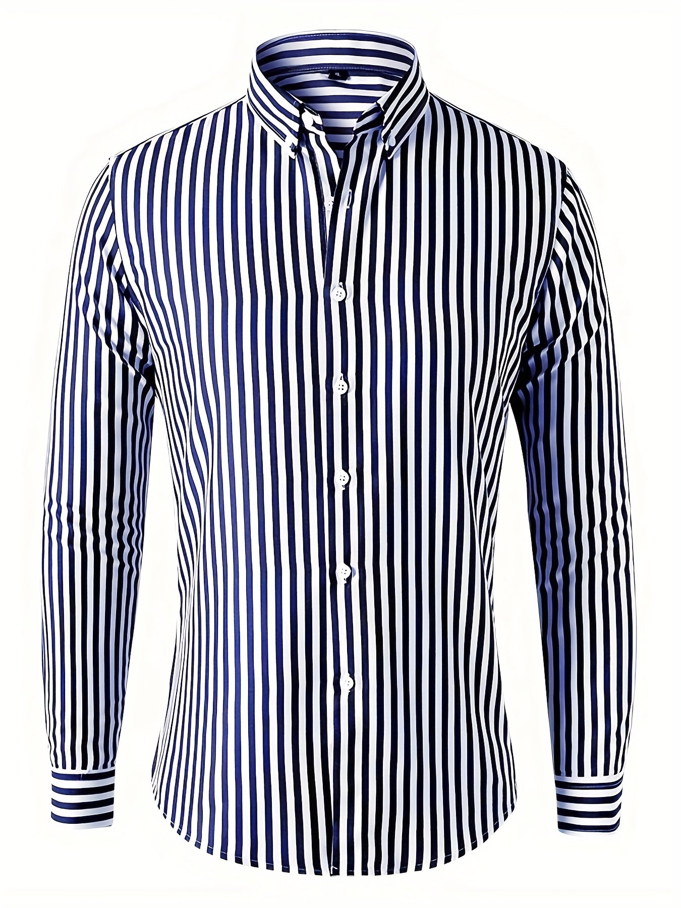 Men's Vertical Striped Button Up Shirt for Business Occasion