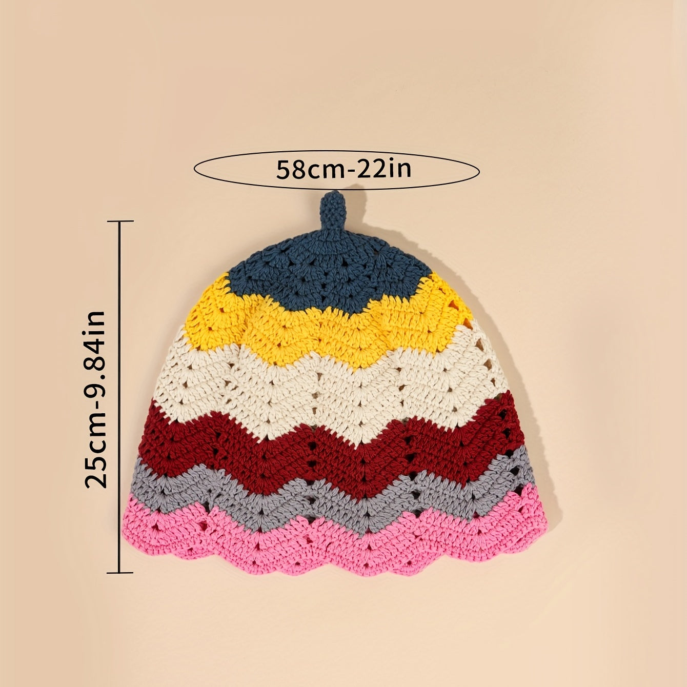 Striped Beanie Y2K Hollow Crochet Cloche Hat Lightweight Knit Skull Cap
