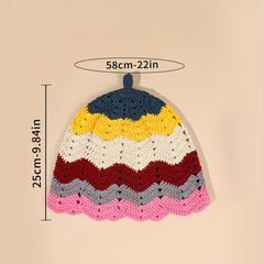 Striped Beanie Y2K Hollow Crochet Cloche Hat Lightweight Knit Skull Cap