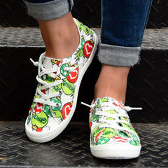 Christmas Pattern Canvas Shoes Flat Lightweight Casual Walking Shoes