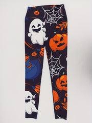 Spider Pumpkin Print Yoga Leggings High Waist Workout Pants