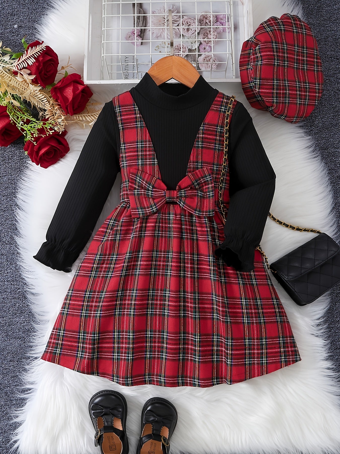 Girls Plaid Stitching Long Sleeve Dress For Autumn/Winter