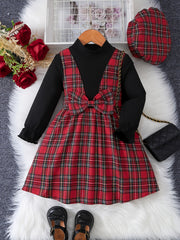 Girls Plaid Stitching Long Sleeve Dress For Autumn/Winter