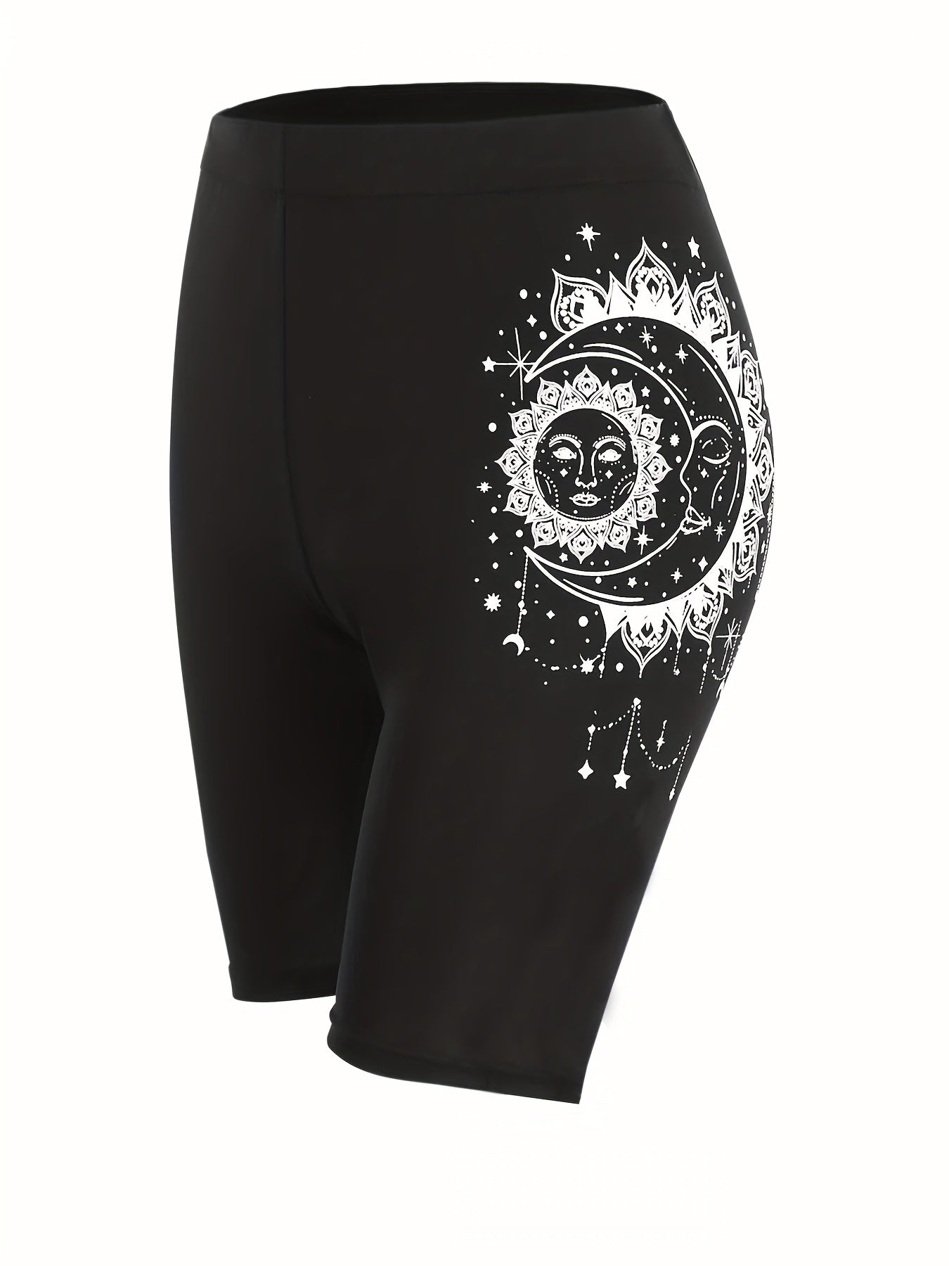 Moon & Sun Print Short Leggings Women's Clothing