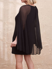 Contrast Mesh Split Cape Sleeve Dress