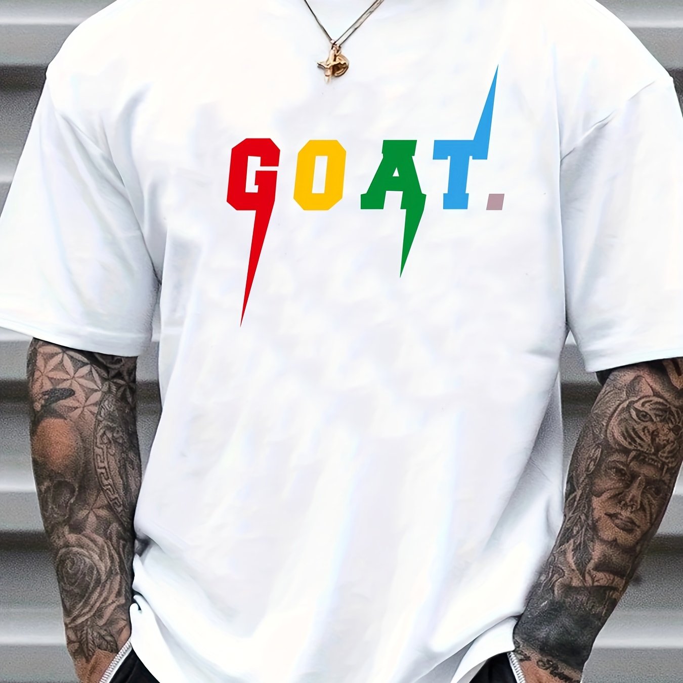Men's Colorful 'GOAT' Graphic T-shirt for Summer