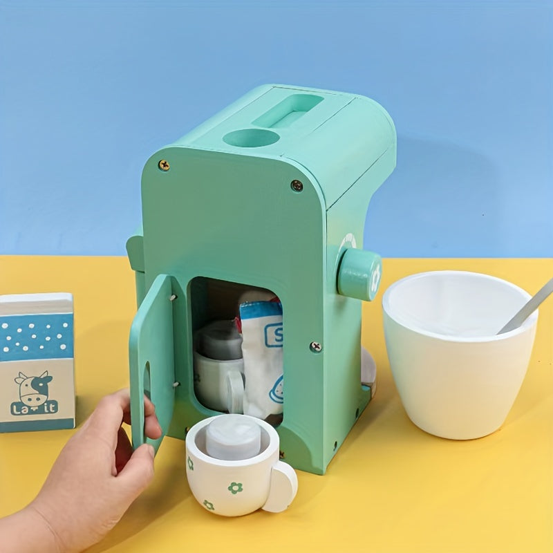Wooden Kids Kitchen Play Accessories Toy Set Coffee Maker Blender Pretend Play