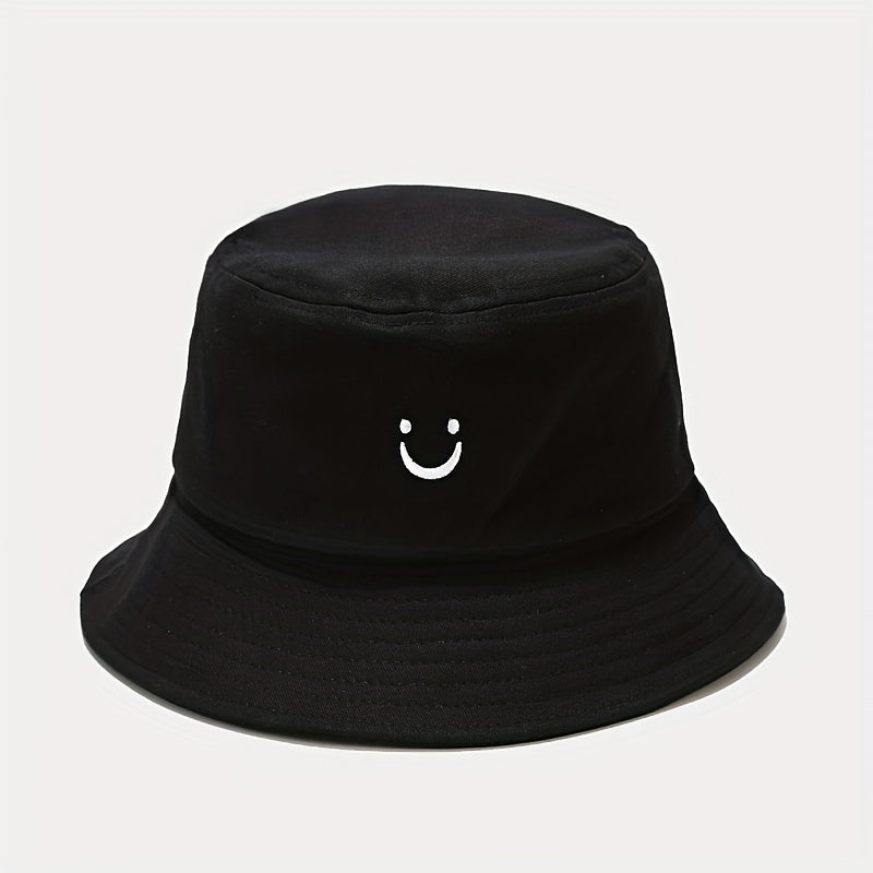 Unisex Smile Embroidery Sunshade Bucket Hat for Outdoor Travel