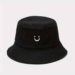 Unisex Smile Embroidery Sunshade Bucket Hat for Outdoor Travel
