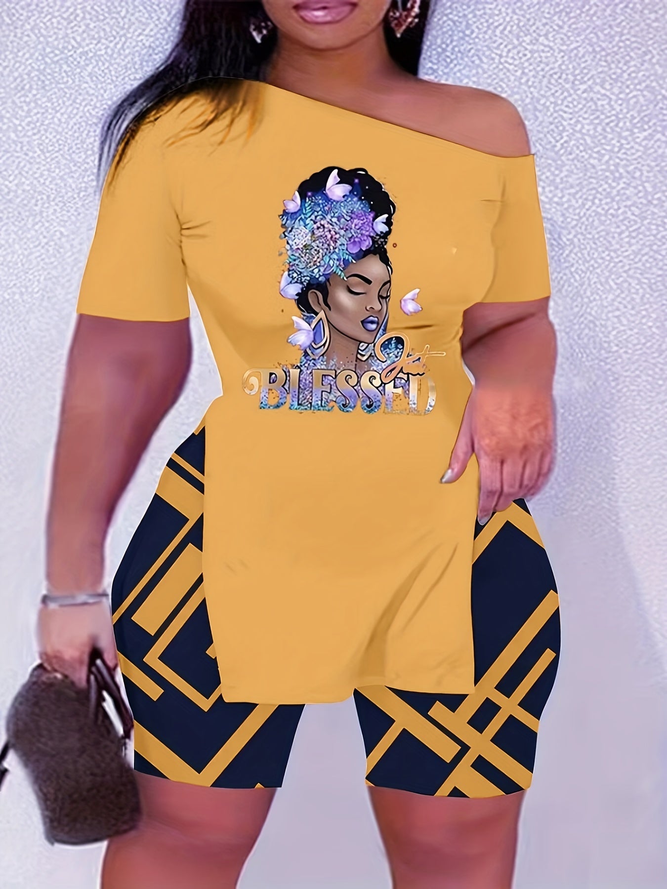 Blessed Print Two Piece Set T-shirt & Shorts Outfit