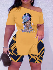 Blessed Print Two Piece Set T-shirt & Shorts Outfit