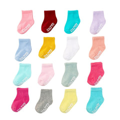 16 Pairs Baby Girls Knit Non Slip Cotton Crew Socks for Summer and Spring