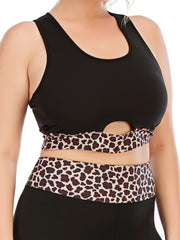 Colorblock Leopard Print Cut Out Sports Bra Plus Size