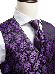 Men's Purple Paisley Casual V-neck Button Vest