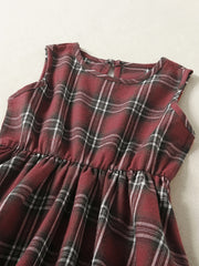 Girls Cotton Long Sleeve Top & Plaid Vest Dress Set