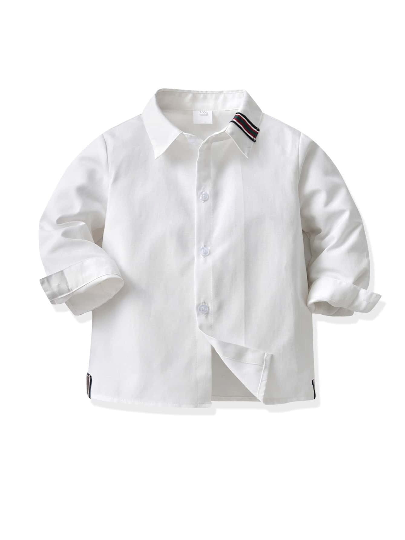 Boys Solid Long Sleeve Button Down Lapel Shirt