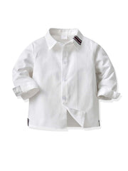 Boys Solid Long Sleeve Button Down Lapel Shirt