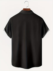Men's Geometric Print Button Down Shirt Short Sleeve Bowling Tee