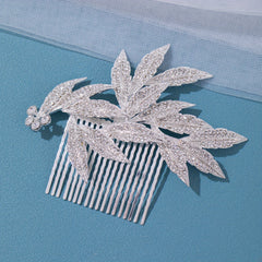 Girls Silver Rhinestone Leaf Hair Comb Princess Hairpin