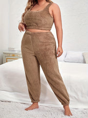 Women's Plus Size Flannel Lounge Set Soft Crop Tank Top & Joggers Home Wear