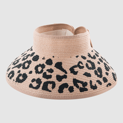 Leopard Bow Sun Visor Hat For Women Girls Beach Lake Garden Travel Straw Hat