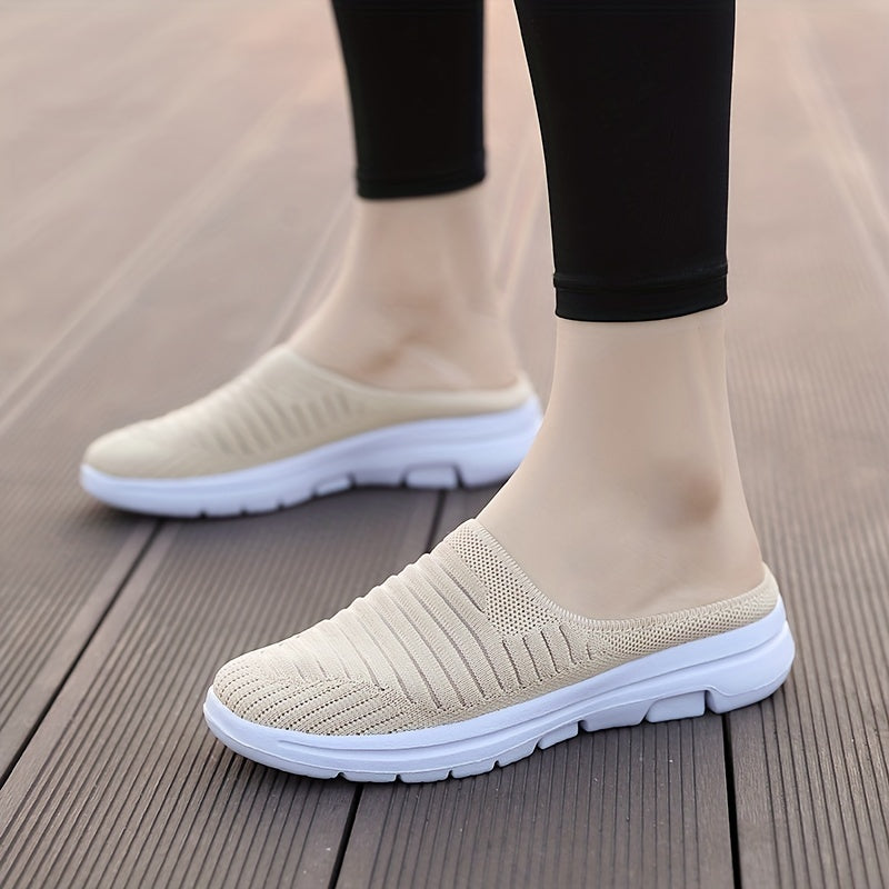 Women's Breathable Knit Mule Sneakers Lightweight Slip On Shoes