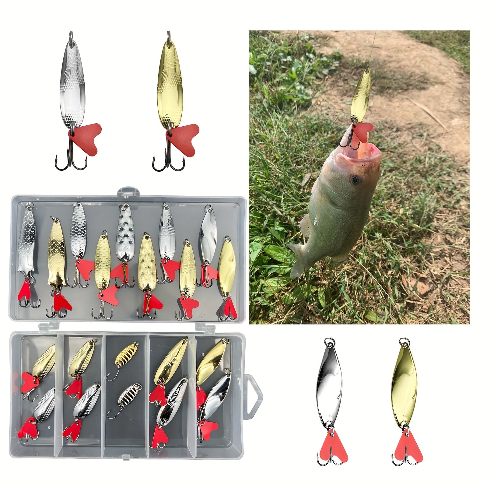 Metal Spoon Fishing Lures Kit - Spinner Baits With Box - Fishing Tackle