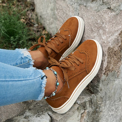 Perforated Brogues Sneakers Retro Lace Up Low Top Casual Flat Walking Shoes