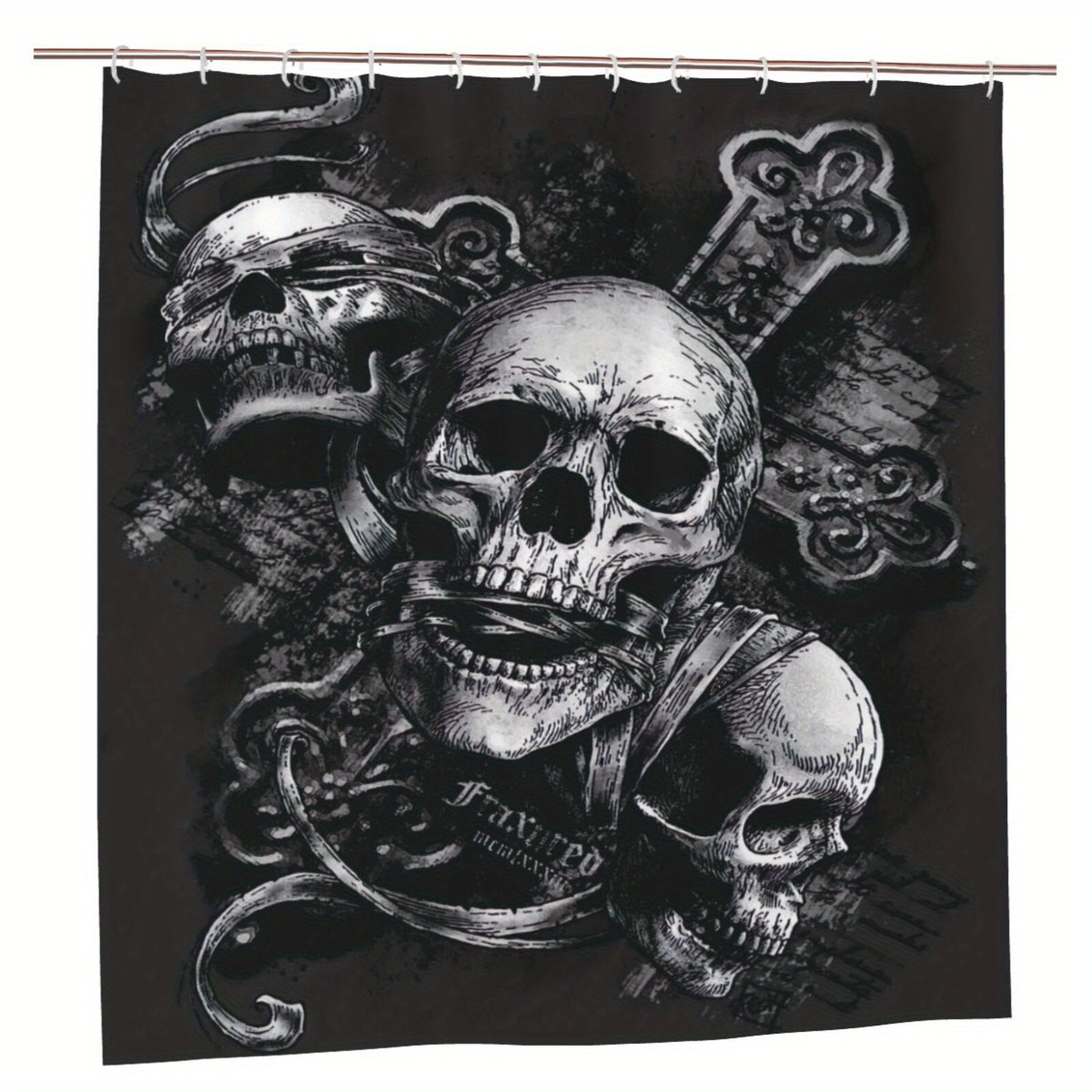 Skull Of The Dead Gothic Pattern Shower Curtain Toilet Seat Bathroom Mat Set