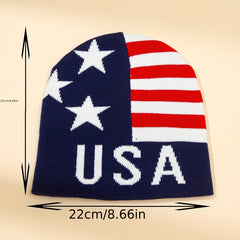 Flag Jacquard Beanie Elastic Hip Hop Knit Hat Unisex Warm Skull Cap