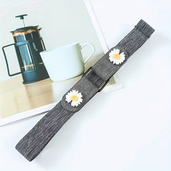 Daisy Buckle Elastic Belt Flower Casual PU Belts Adjustable
