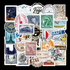50pcs Retro Travel Stamps Stickers Waterproof Decals