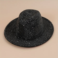 Rhinestone Cowboy Fedora Cap Wide Brim Jazz Hat Couple Felt Hat