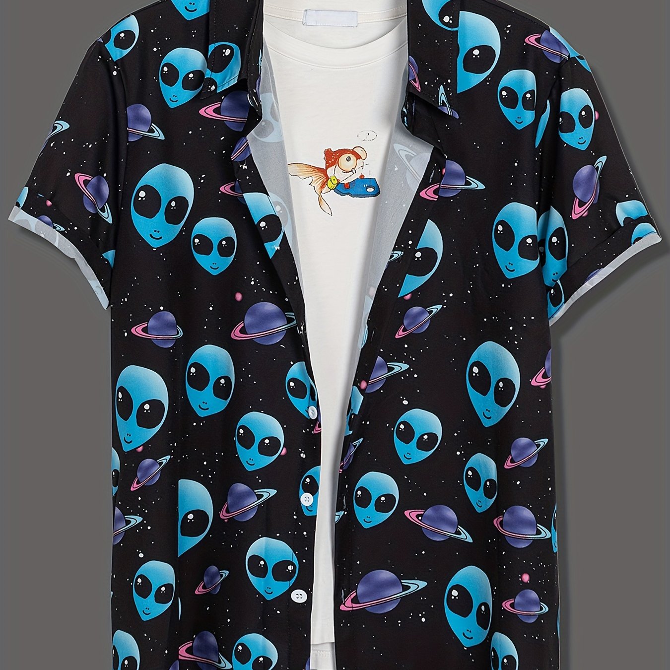 Alien Print Men's Short Sleeve Shirt for Summer Vacation