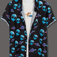 Alien Print Men's Short Sleeve Shirt for Summer Vacation